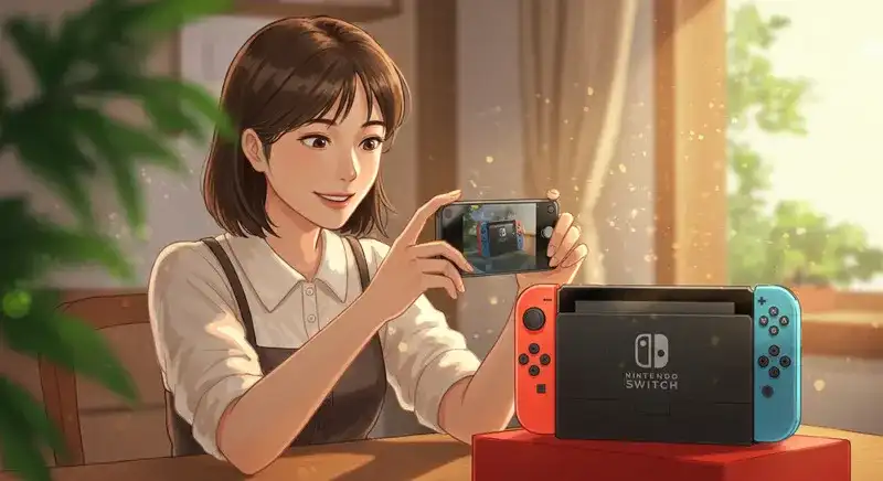 switchをスマホカメラで撮影している女性