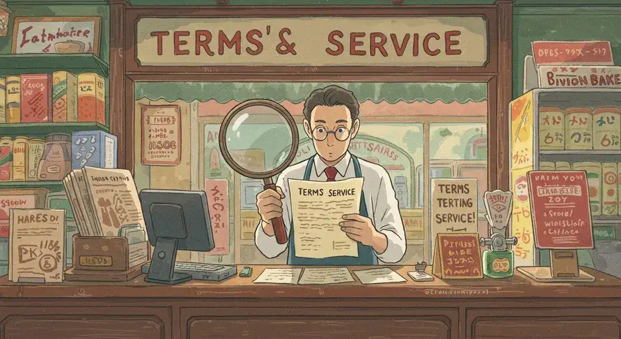 拡大鏡で契約書を読む店主-resized